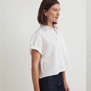 Madewell White Cropped Utility Button-Up Shirt